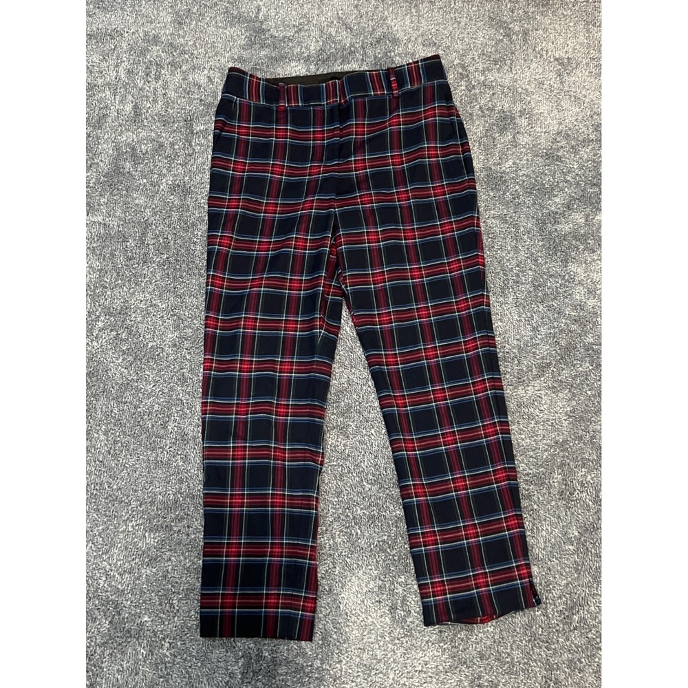 Talbots Hampshire Ankle Pants Mens 6 Navy Red Plaid Wool Blend Holiday Trousers